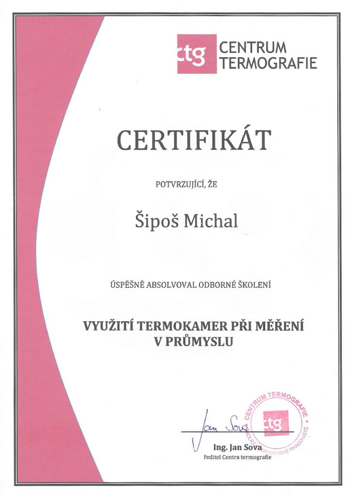 Certifikát termokamery CTG